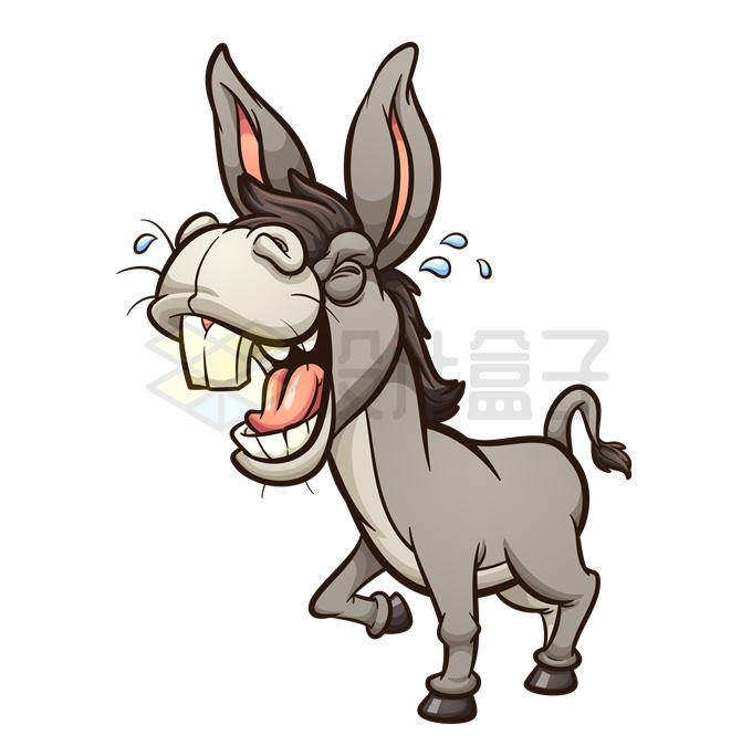 笑出眼泪哈哈大笑的卡通毛驴搞笑动画片动物2482579矢量图片免抠素材 生物自然-第1张