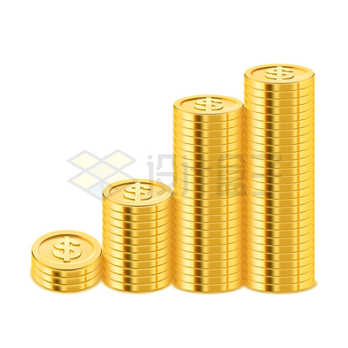 逐渐增加的金色金属光泽金币金钱1045460矢量图片免抠素材 金融理财-第1张