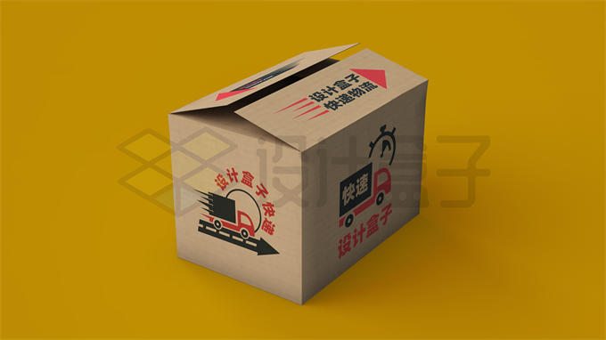 一个快递箱瓦楞纸盒子包装盒样机模板3911931PSD图片素材 样机-第1张