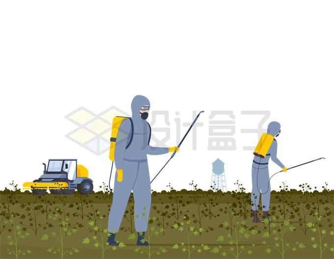 身穿防护服的农民在田间喷洒农药4492151矢量图片免抠素材 工业农业-第1张