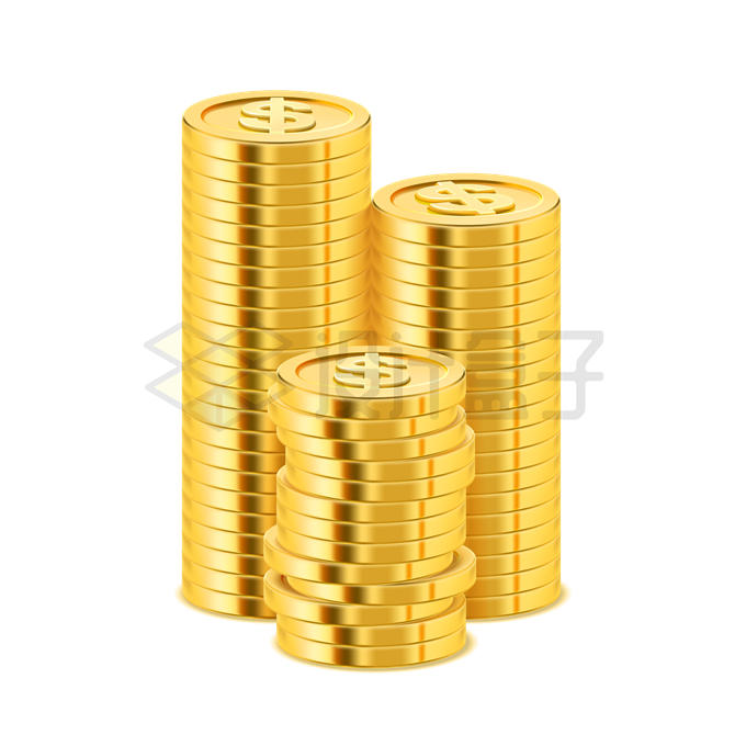 三摞金色金属光泽金币金钱7338158矢量图片免抠素材 金融理财-第1张