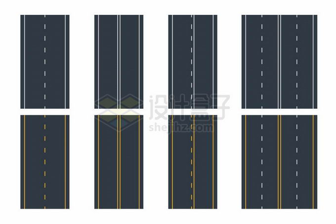 8款俯视视角的高速公路道路路面虚线双黄线等交通标志2881373矢量图片免抠素材 交通运输-第1张