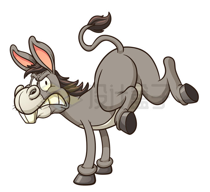 愤怒的卡通毛驴用蹄子踢人搞笑动画片动物1588530矢量图片免抠素材 生物自然-第1张