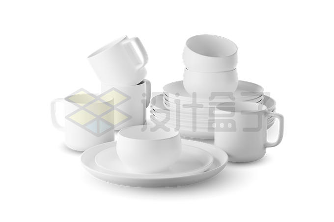 一大堆白色瓷器瓷碗盘子茶杯等6287245PSD免抠图片素材 生活素材-第1张