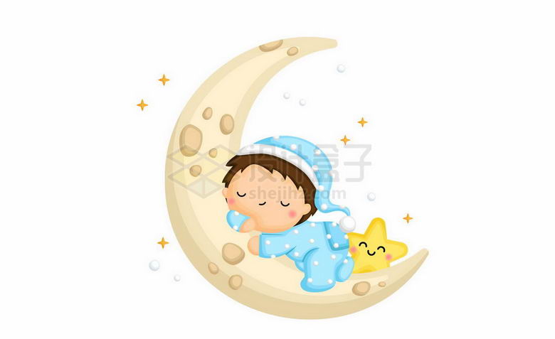 卡通小宝宝趴在弯月上睡觉晚安6196826矢量图片免抠素材 休闲娱乐-第1张