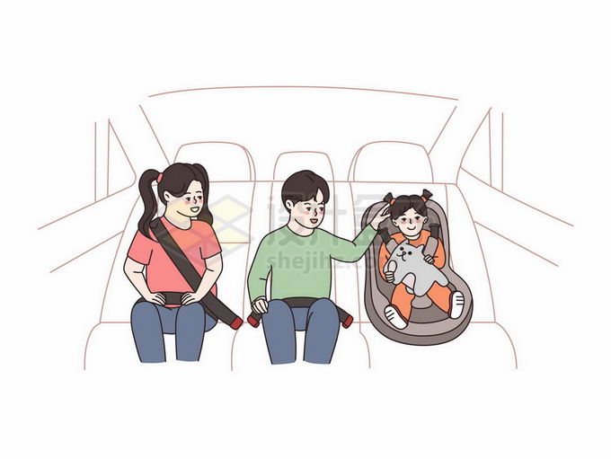 一家三口坐在汽车后排儿童座椅插画1174647矢量图片免抠素材
