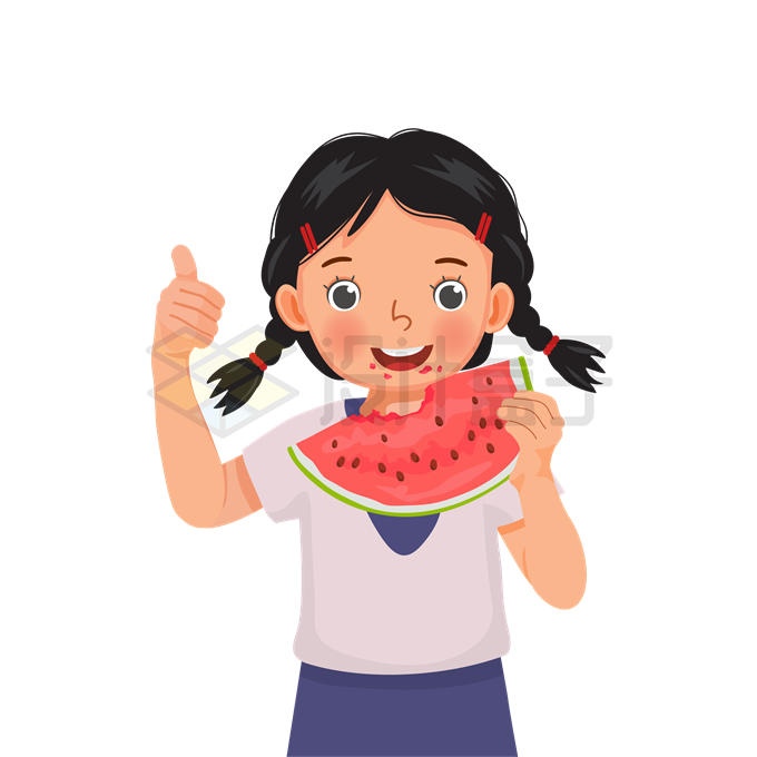 小女孩正在吃西瓜2850123矢量图片免抠素材材质贴图ui设计表情包简笔