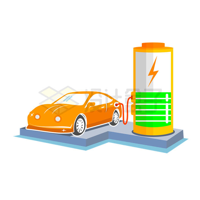 卡通电动汽车站在充电中新能源汽车插画6103096矢量图片免抠素材