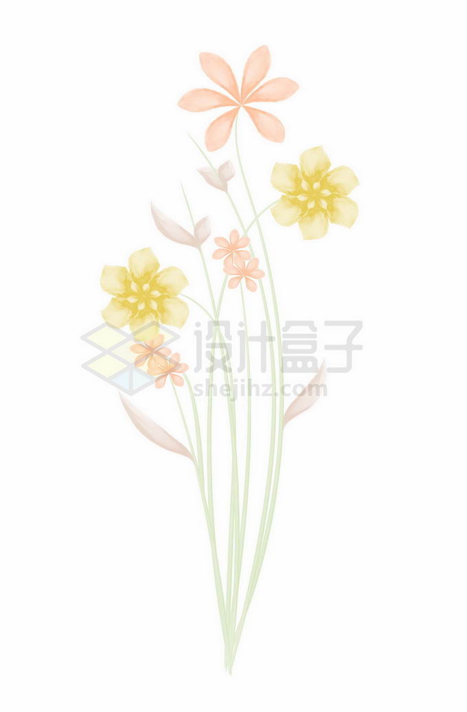 素雅的黄色红色花朵水彩画4792044矢量图片免抠素材 生物自然-第1张