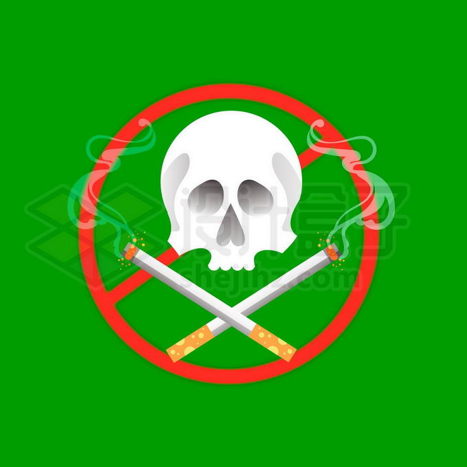 禁止吸烟标志象征死亡的骷髅头吸烟有害健康2770542矢量图片免抠素材 健康医疗-第1张