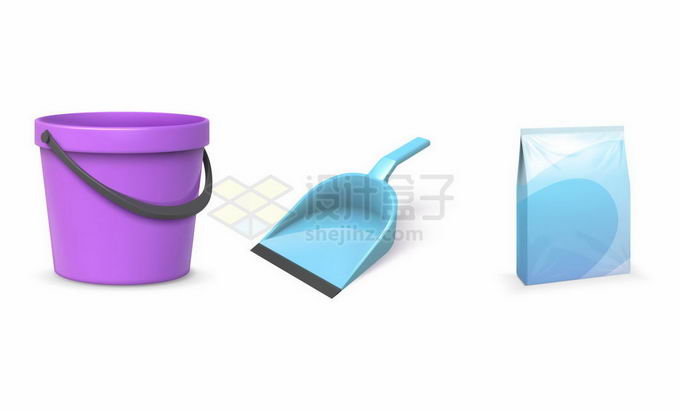 紫色塑料水桶簸箕和塑料袋打扫卫生工具9281940矢量图片免抠素材 生活素材-第1张
