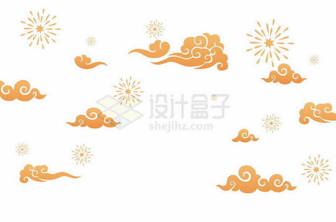 中国风金色祥云和星星图案2585287矢量图片免抠素材 漂浮元素-第1张