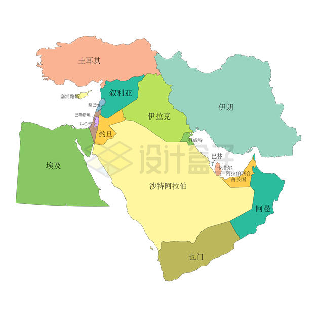 中东国家行政地图8770588矢量图片免抠素材 科学地理-第1张