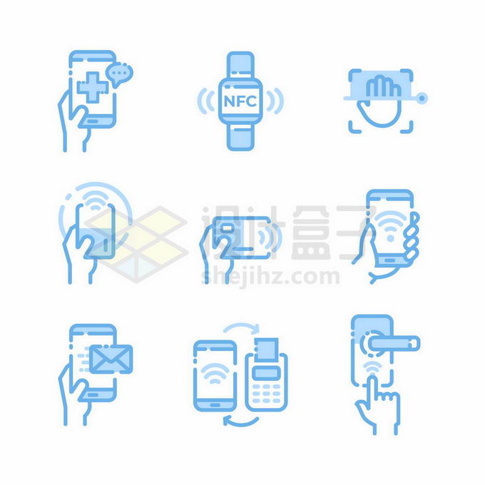 9款卡通NFC扫描识别等手机连接信息图标8188349矢量图片免抠素材 IT科技-第1张