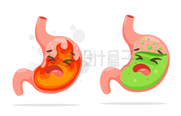 胃上火和胃酸胃痛等卡通胃部疾病插画1771538矢量图片免抠素材 健康医疗-第1张