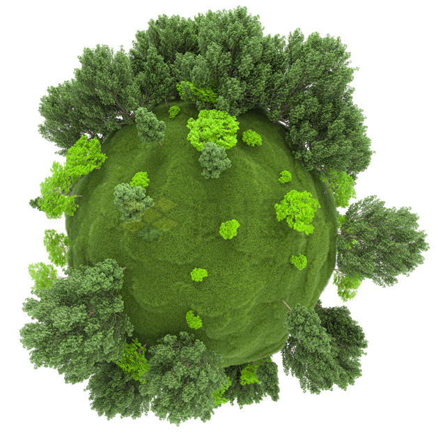 鱼眼效果的草地树林风景微型星球3D模型6293172PSD免抠图片素材 生物自然-第1张