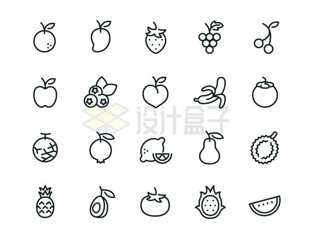 芒果草莓等线条风格卡通水果图标5826949矢量图片免抠素材 图标-第1张