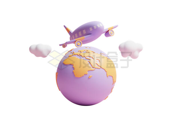 粉色飞机和地球环球旅行3D模型1657581PSD免抠图片素材 交通运输-第1张