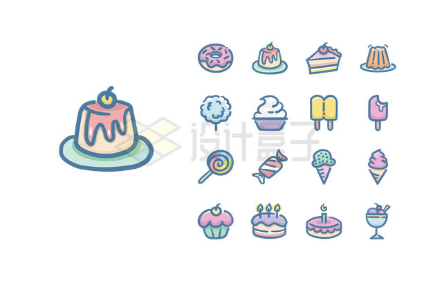 各种蛋糕甜甜圈糖果等甜品美食卡通图标4592140矢量图片免抠素材 图标-第1张