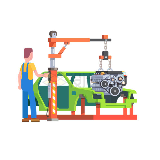 汽车制造厂中安装发动机的工人插画4592846矢量图片免抠素材 工业农业-第1张