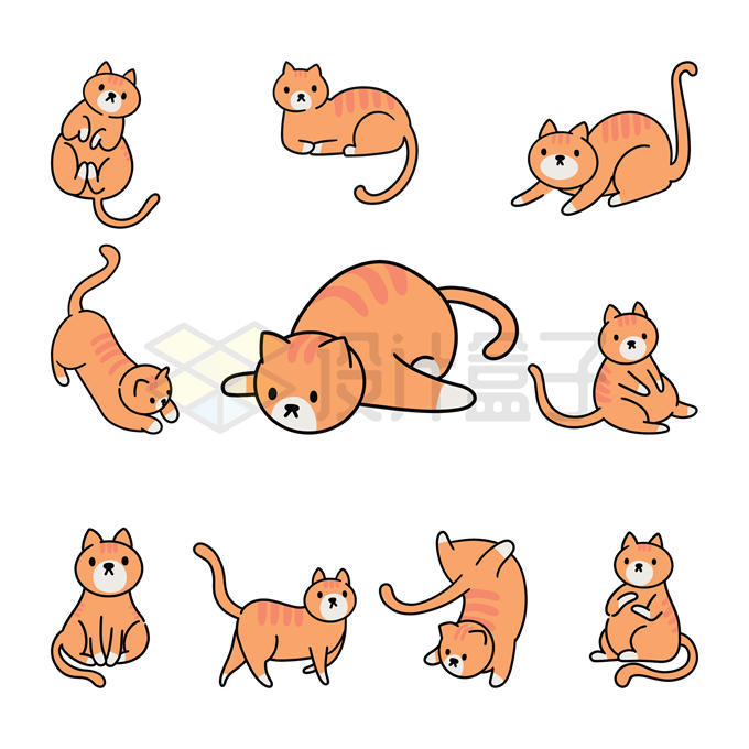 10款可爱的卡通橘猫肥猫小猫咪9880186矢量图片免抠素材 生物自然-第1张