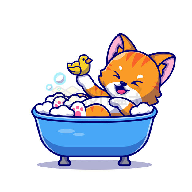 可爱卡通橘猫小猫咪正在洗澡8549912矢量图片免抠素材 生物自然-第1张