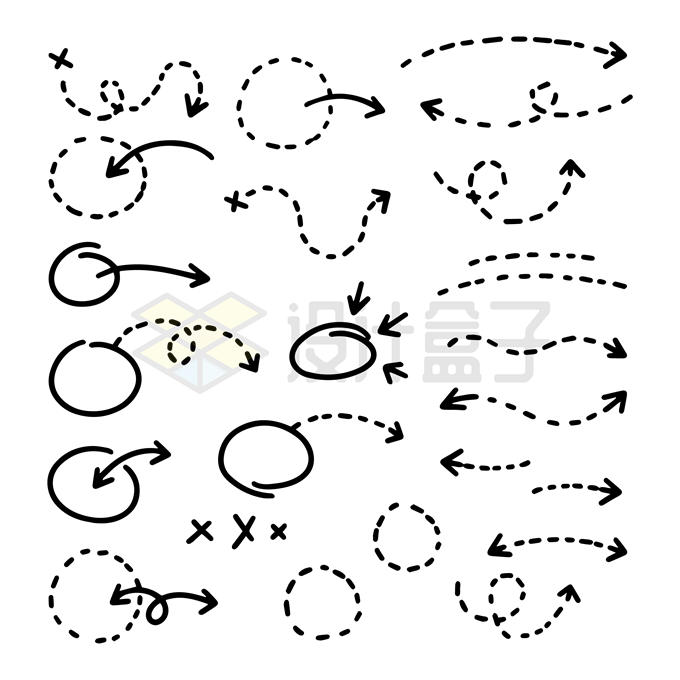 各种虚线箭头和圈重点线条2292314矢量图片免抠素材 线条形状