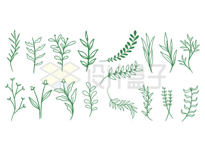 各种绿色树枝青草线条装饰1363562矢量图片免抠素材 生物自然-第1张