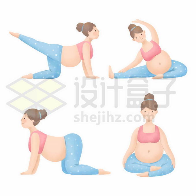 4款卡通孕妇正在做瑜伽动作4489754矢量图片免抠素材 人物素材-第1张