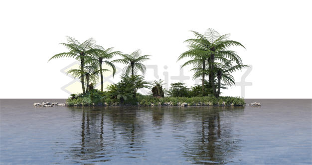 湖泊水面上的小岛和上面的大树灌木丛风景4031245PSD免抠图片素材 生物自然-第1张