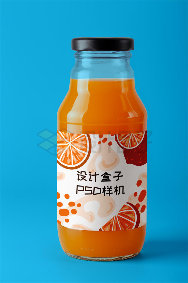 一瓶橙汁胡萝卜汁果汁蔬菜汁玻璃瓶包装样机7659401PSD免抠图片素材 样机-第1张