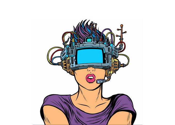 蒸汽朋克风格戴着VR眼镜玩虚拟现实游戏的美女插画6334365png免抠图片素材 IT科技-第1张
