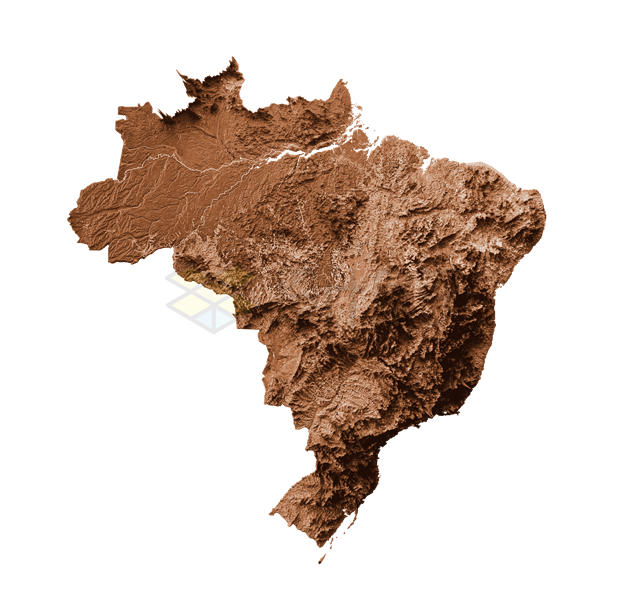 去色的3D立体巴西地形图地图6969533PSD免抠图片素材 科学地理-第1张