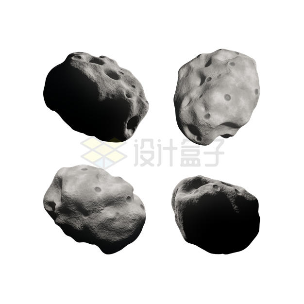 4个不同角度的小行星陨石3D模型4344915PSD免抠图片素材 科学地理-第1张