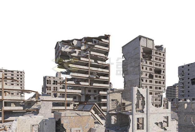 战争地震后被破坏的城市建筑废墟末日世界5909931PSD免抠图片素材 建筑装修-第1张