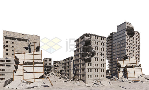 战争地震后损坏的城市街道和高楼大厦建筑物废墟8202957PSD免抠图片素材 建筑装修-第1张