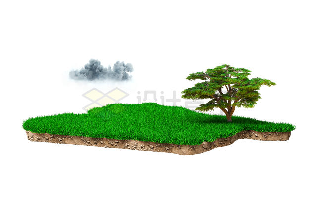 草地上的大树3D立体风格2311046PSD免抠图片素材 生物自然-第1张