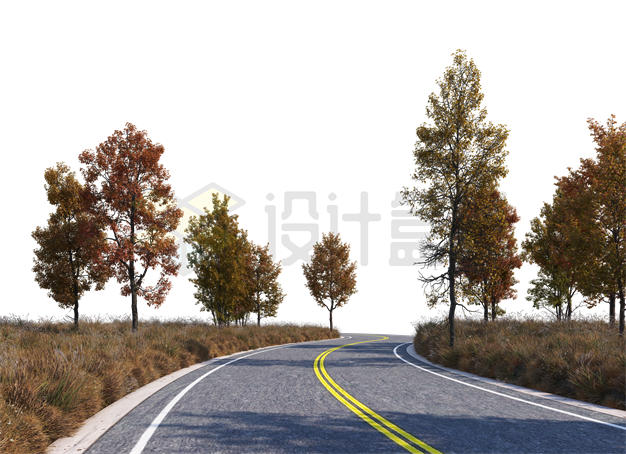秋天公路道路马路两旁的草地和大树风景6755180PSD免抠图片素材 生物自然-第1张