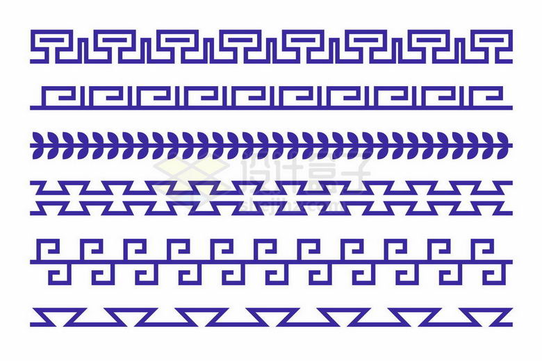 6款紫色回字纹树叶花纹图案边框分隔线6183196矢量图片免抠素材 线条形状-第1张