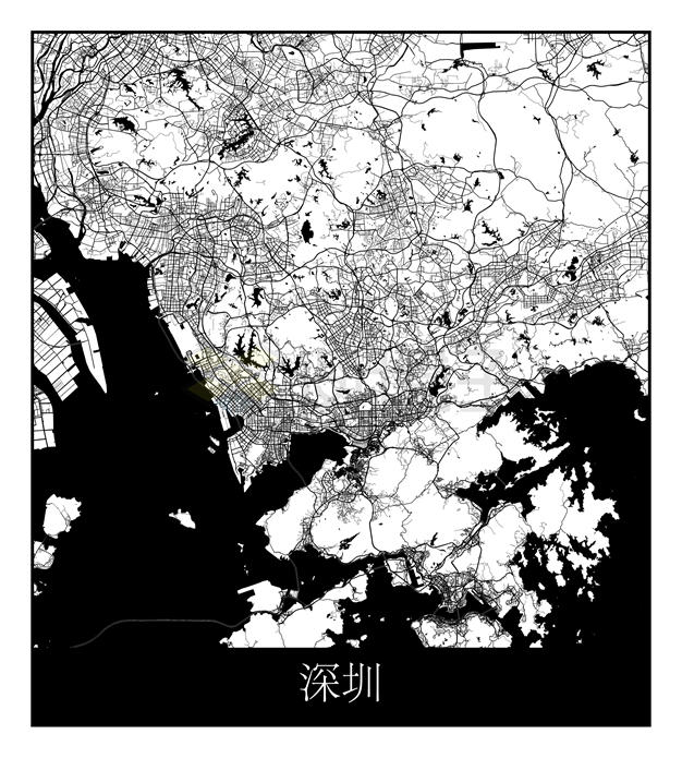 黑白色高清深圳市地图卫星地图1900827矢量图片免抠素材 科学地理-第1张