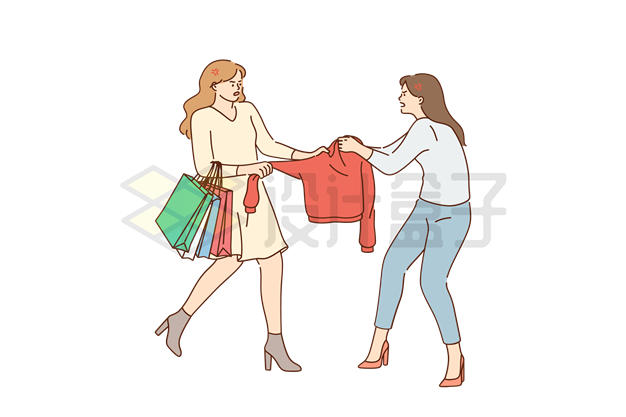 两个女人抢购衣服争吵插画7131624矢量图片免抠素材 休闲娱乐-第1张