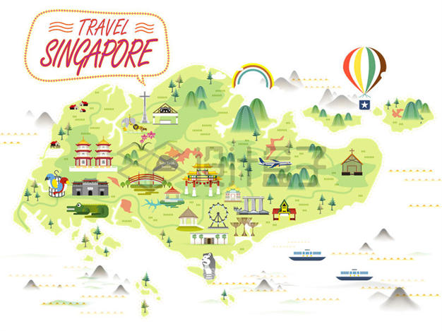 卡通手绘风格新加坡旅游地图2315297矢量图片免抠素材 科学地理-第1张
