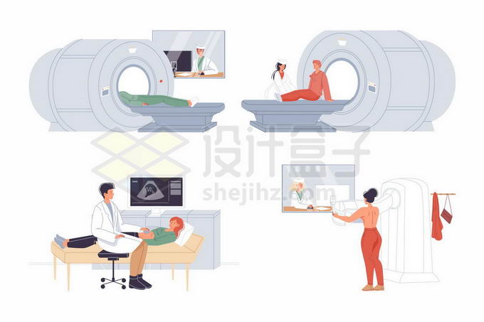 4款CT机X光拍片机医疗设备使用示意图3660282矢量图片免抠素材 健康医疗-第1张