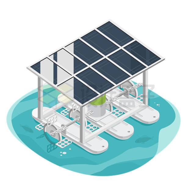 水面上的浮动太阳能发电板系统示意图3417386矢量图片免抠素材 工业农业-第1张