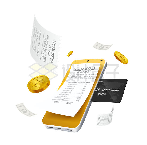 银行卡信用卡和手机上的消费清单手机支付系统3D模型4817834矢量图片免抠素材 金融理财-第1张