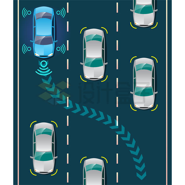 俯视视角未来汽车自动驾驶技术展示2267015矢量图片免抠素材 交通运输-第1张