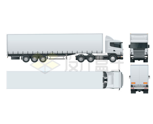 银色集装箱卡车侧视图前视图后视图俯视图6736064矢量图片免抠素材 交通运输-第1张