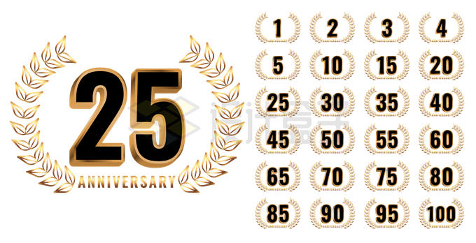 金色叶子装饰的3D立体数字周年庆祝标签徽章6761614矢量图片免抠素材 标志LOGO-第1张