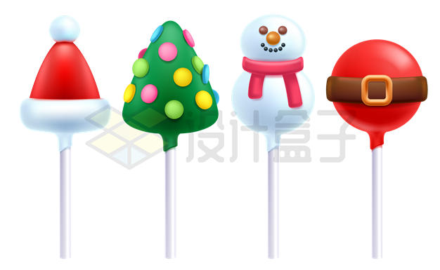 超可爱卡通圣诞帽圣诞树雪人等造型的圣诞节糖果5566338矢量图片免抠素材 节日素材-第1张