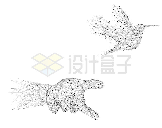 圆点线条多边形组成的手和鸽子图案4641546矢量图片免抠素材 生物自然-第1张